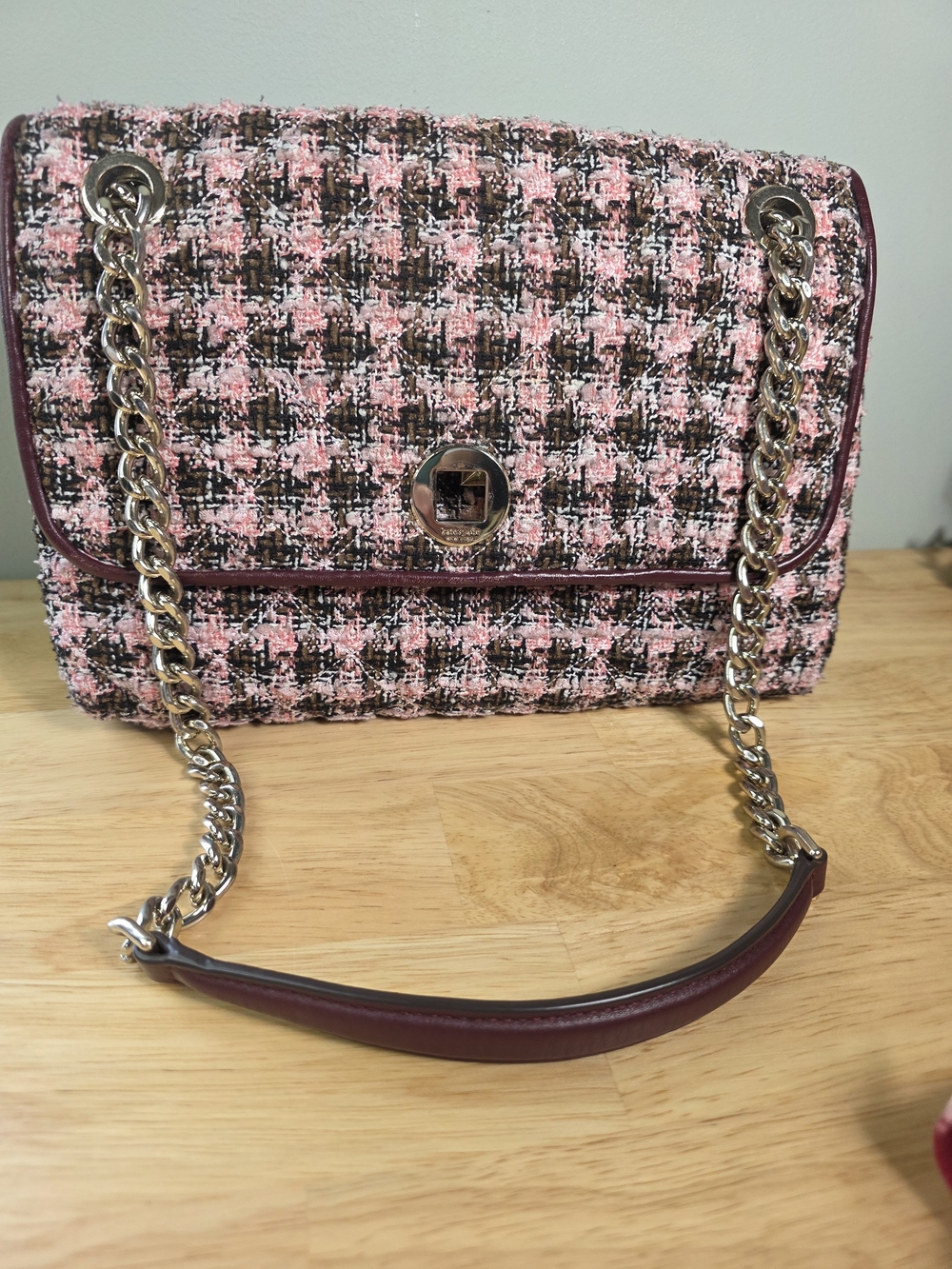 EUC Kate Spade Pink Tweed Chain Shoulder Bag - Picture 2 of 10
